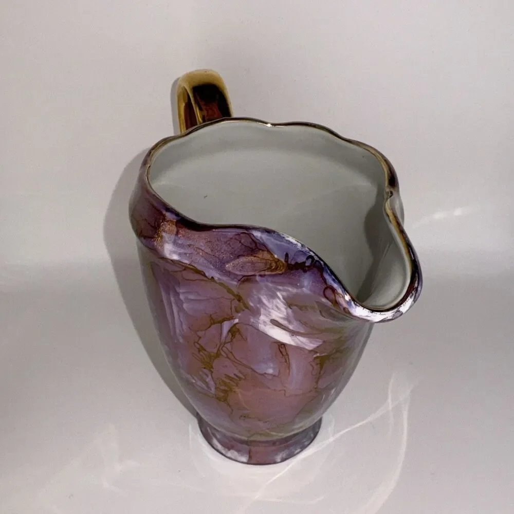 Vintage Cmielow Poland Tea Set Teapot Creamer Sugar Bowl 2 Saucers Purple Gold